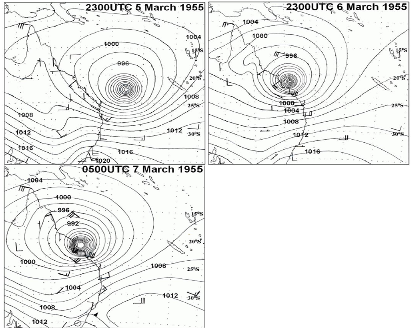 Mean Sea level analyses of the 1955 Sarina tropical cyclone making landfall